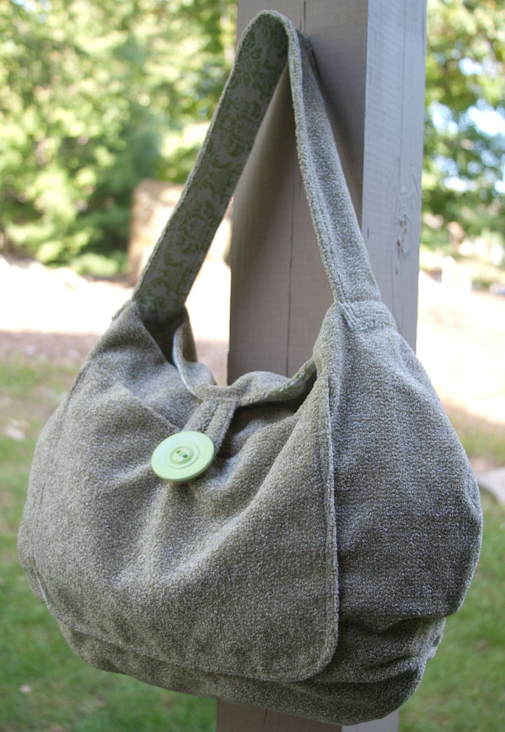 Sage Green-Gray Hobo Carpet Bag, BIG, Poly, Cotton, Washable