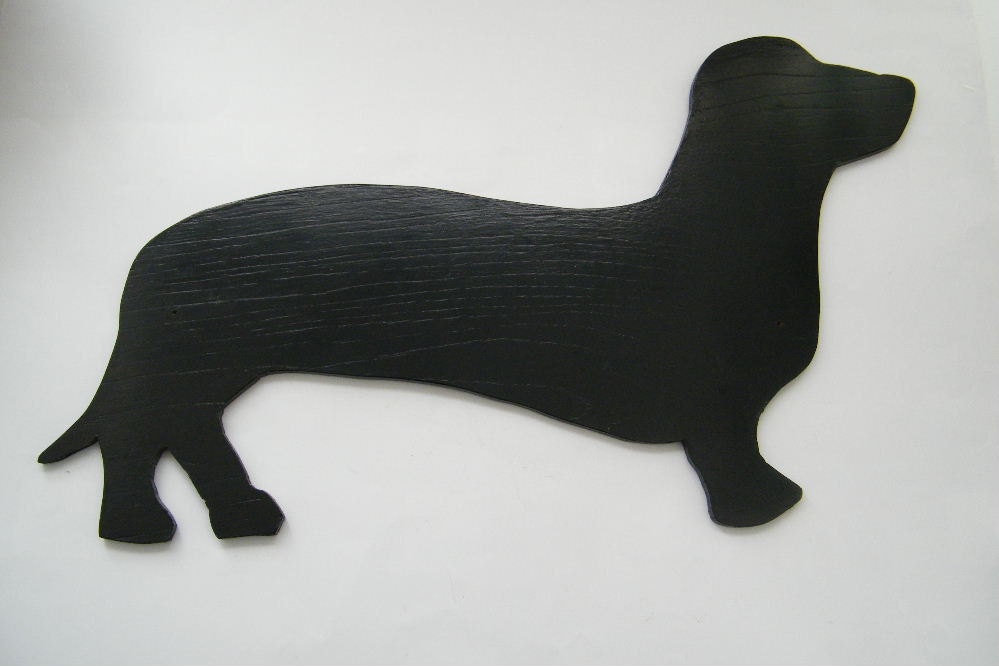 Vintage Homemade Dachshund Wooden Sign Silhouette