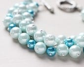 Light Blue Winter Wedding Bridesmaid Jewelry Pearl Cluster Bracelet - Clouds