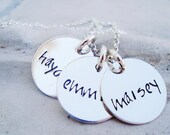 hand stamped personalized mothers necklace handwritten sterling silver discs