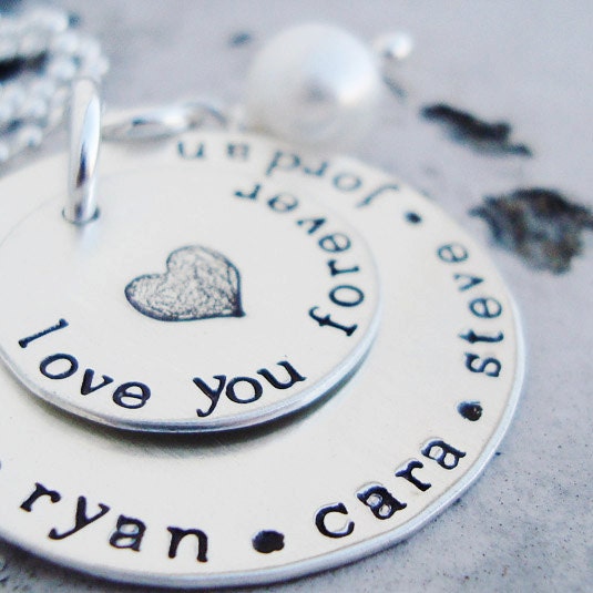 Sterling Silver Personalized Hand stamped Mothers Necklace.. we love you forever... hand stamped jewelry