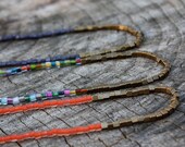 Long Bead Necklace - Geometric Brass Cubes . Neon Orange . Layering . Bohemian . Hand-Stamped Gift Box Included