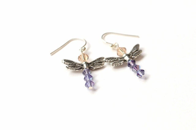 Swarovski Crystal Dragonfly Earrings - Topaz Vs Purple