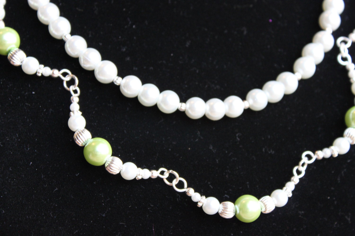 Green & White Pearl 2 Strand Necklace with FREE Earrings