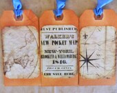 Gift Tags Favor Tags Vintage Maps Orange Blue Men Guys Father's Day Birthday Promotion Retirement Travel