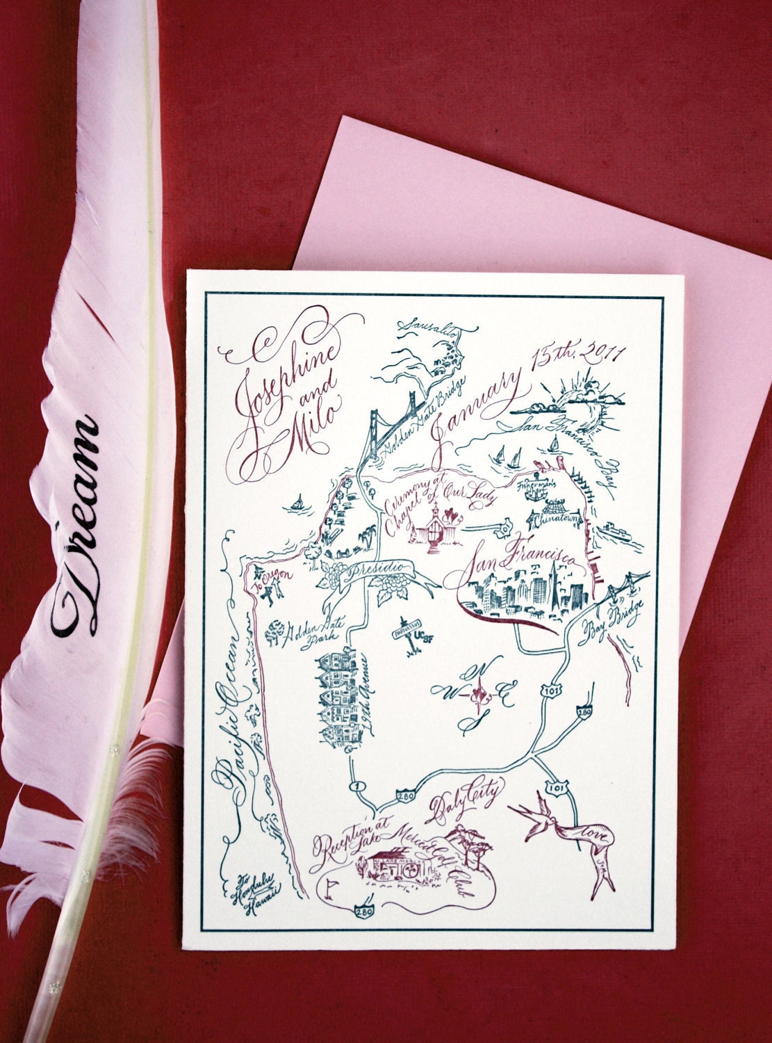 Hand Drawn and Letterpress Wedding Map