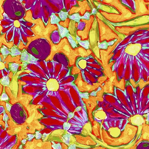 Sale Sale Sale September Light Fabric Large Floral on Orange from In the Beginning Fabrics 1 Yard New