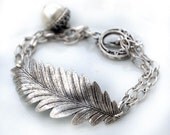 Silver Leaf Bracelet With White Pearl Acorn Birthday Bridal Gift Bridesmaids Free Gift Wrap