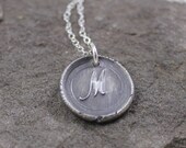 Monogram Initial Necklace in Fine silver- Wax Seal, PMC
