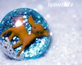 Cool Ring - Adorable Fawn Baby Deer Resin Winter Wonderland - Small World Dome with Sugar Snow & Glitter Handmade by isewcute