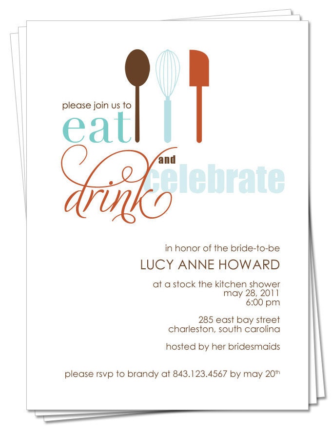 PRINTABLE SET - Bridal Shower Invitation, Matching Recipe Cards and Favor Tag (Stock the Kitchen)