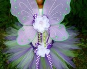 Tinkerbell Fairy Costume...Custom PIxie Tutu, Embellished Wings & Bow...Sizes 2T/3T, 4T/5T