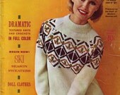 fashion craft needle and yarn, vintage 60s knitting book, featuring great retro ski sweaters, doll clothes and more