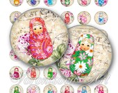 Matryoshka Shabby chic 1 inch Circle image Matrioshka Babushka Russian Dolls Digital Collage Sheet Printable download BottleCap 8266