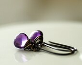 Amethyst Earrings, Purple Amethyst Gemstone Earrings, Wire Wrapped Oxidized Sterling Silver February Birthstone