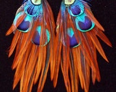 Peacock Feather Earrings with Bronze Feathers - Ready to Ship