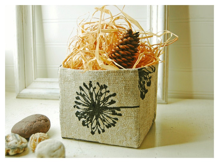 Dandelion Linen Box Nubby Oatmeal linen Bin Organizer Storage Basket Handmade tagt team Gift Wrap teamspirit