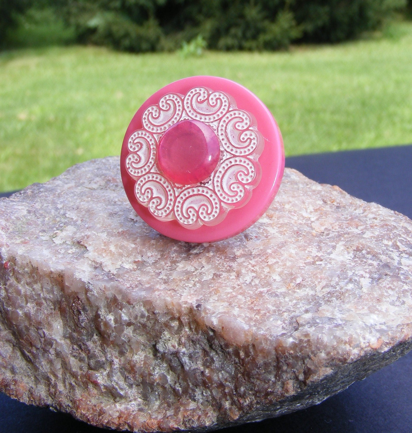 Pink and White Delight Button Ring