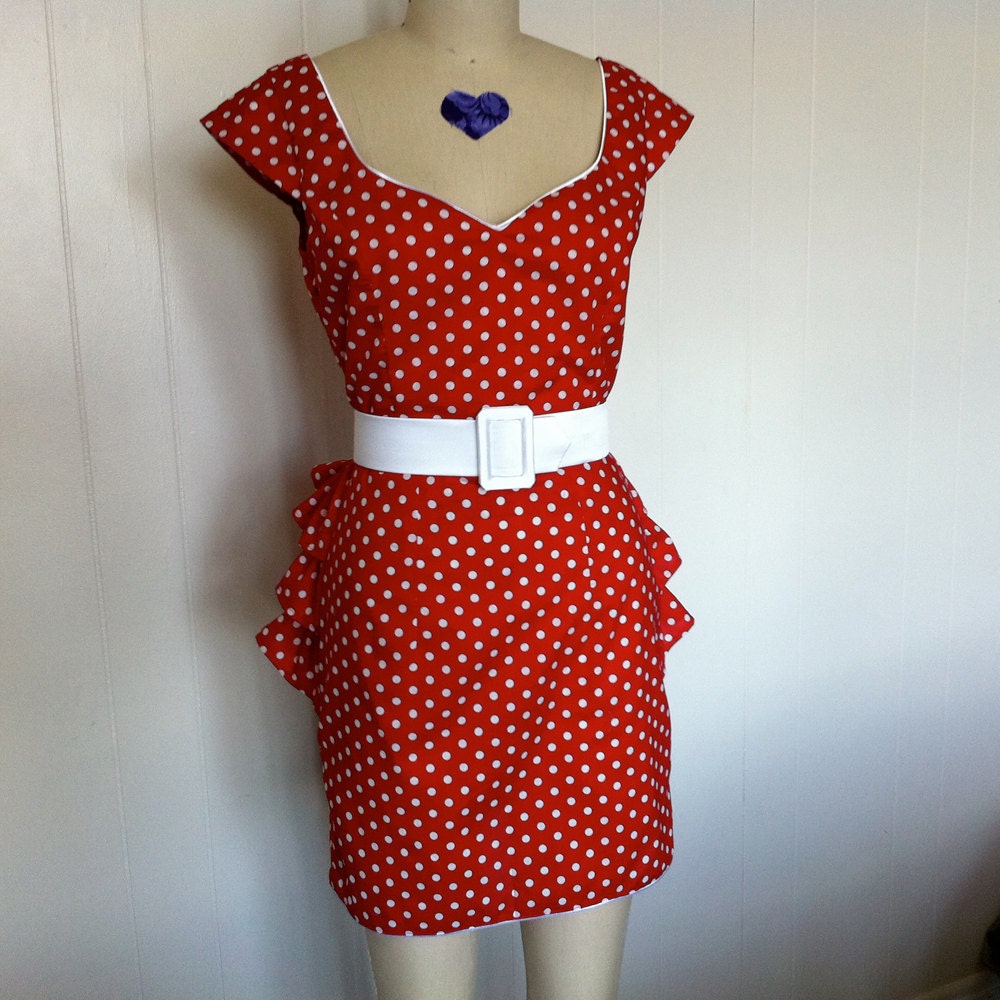 Red Polka Rockabilly "Dahlia" Dress and Belt-----------custom sized