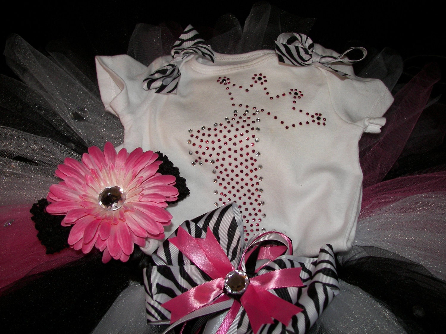 1st Birthday Princess Boutique Style Bling Tutu Set--Custom Made--Hot Pink and Zebra