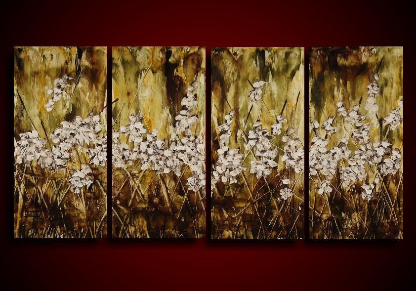 Encaustic Painting. Large Painting. White Flowers. Blossoms. Asian Painting. Abstract Painting. Original Painting. 24 x 48