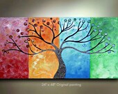 Original Tree of Life Painting Four Seasons Abstract Art 48x24 Modern Contemporary Texture Painting Made to Order by OTO