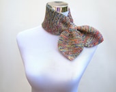 Bow scarf knitted ascot scarf retro 50s style scarflette neck warmer in beautiful rainbow colors