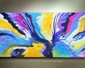 Bird Painting Large Abstract Art painting Bright color 72x24 Modern Contemporary acrylic Painting by OTO