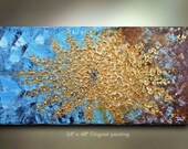 ORIGINAL Gold Flower Painting Abstract Landscape Artwork Flowerscape Heavy Textured 48x24 Modern Contemporary art Made to Order by OTO