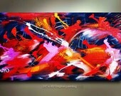 Original Modern Abstract Art painting red magenta 40x24 Contemporary acrylic Painting by OTO