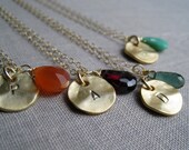 Bridesmaid Birthstone initial necklace, 4 Bridesmaids gift, personalized bridal party necklace, discounted for weddings