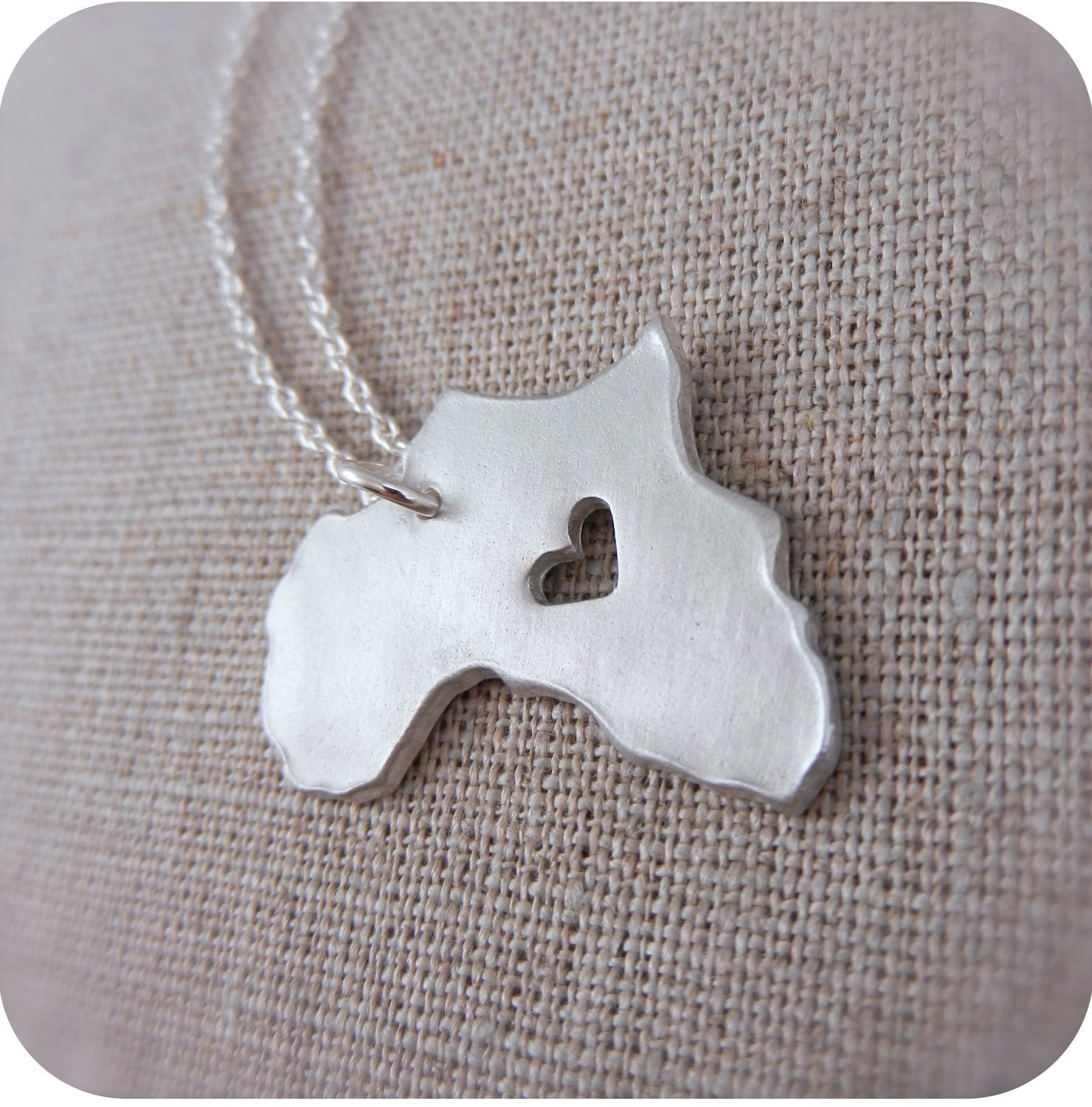 Africa Necklace in Silver with Heart Cutout (Adoption Jewelry)