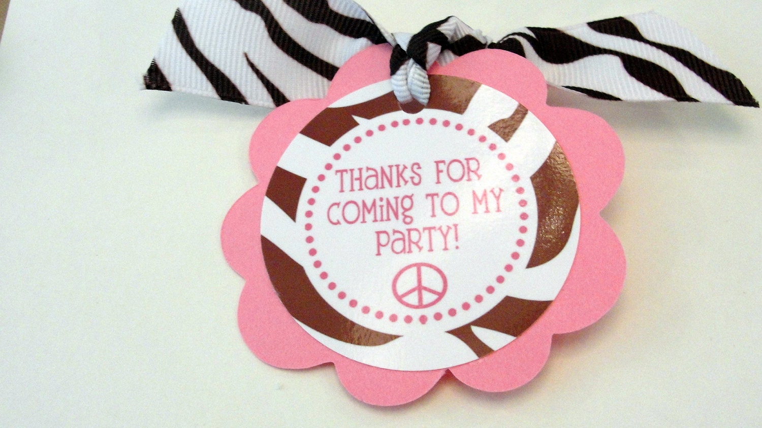 Personalized Peace Sign and Zebra Print Favor Tag or Sticker