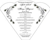 SET OF 25 Vintage White Peacock Design Wedding Itinerary Fan custom colors available