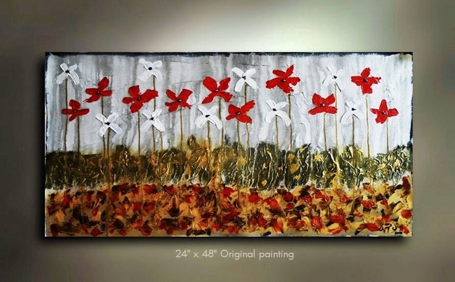 Original Abstract Art Landscape Flower painting great color 48x24 Modern Contemporary acrylic Painting Made to order by OTO