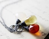 Autumn Necklace Three Necklaces in One Carnelian Whiskey Quartz Chalcedony Sterling Silver Wire Wrap Customized Fashion