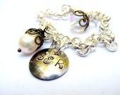 Organic Bracelet Simply Antiqued Brass Caps Silver Toned Rollo Chain Personalize Your Monogram Bracelet