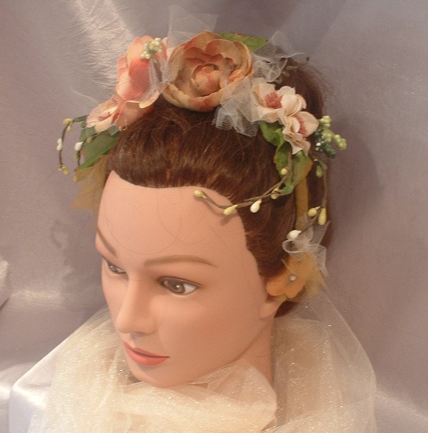 Autumn Bliss Bride, Flower girl, Headband hairpiece, Nature bride, bridesmaid - wedding - bridal - Belle Fleur Bridal