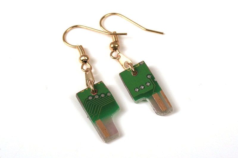 Earrings made from recycled computer parts