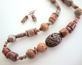 Tan Aqua African Opal & Copper Necklace FREE Earrings