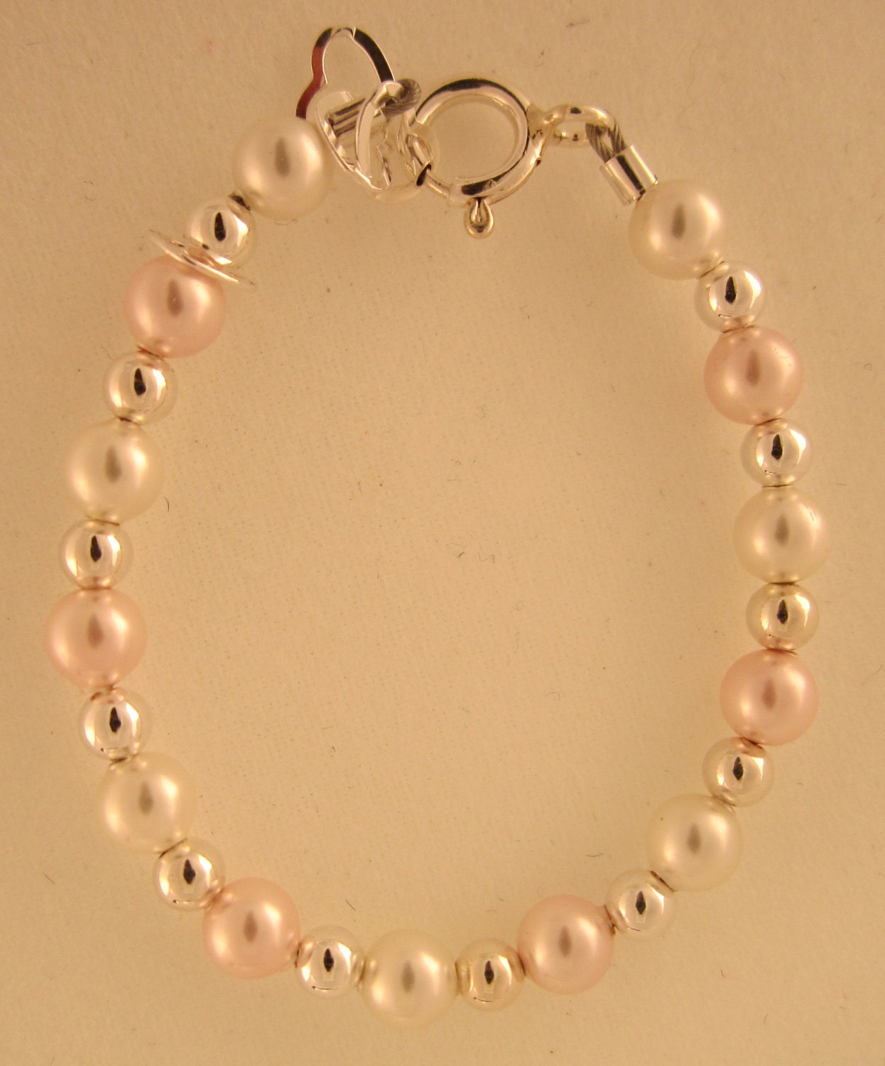Pink and White Pearls baby bracelet (BPW)