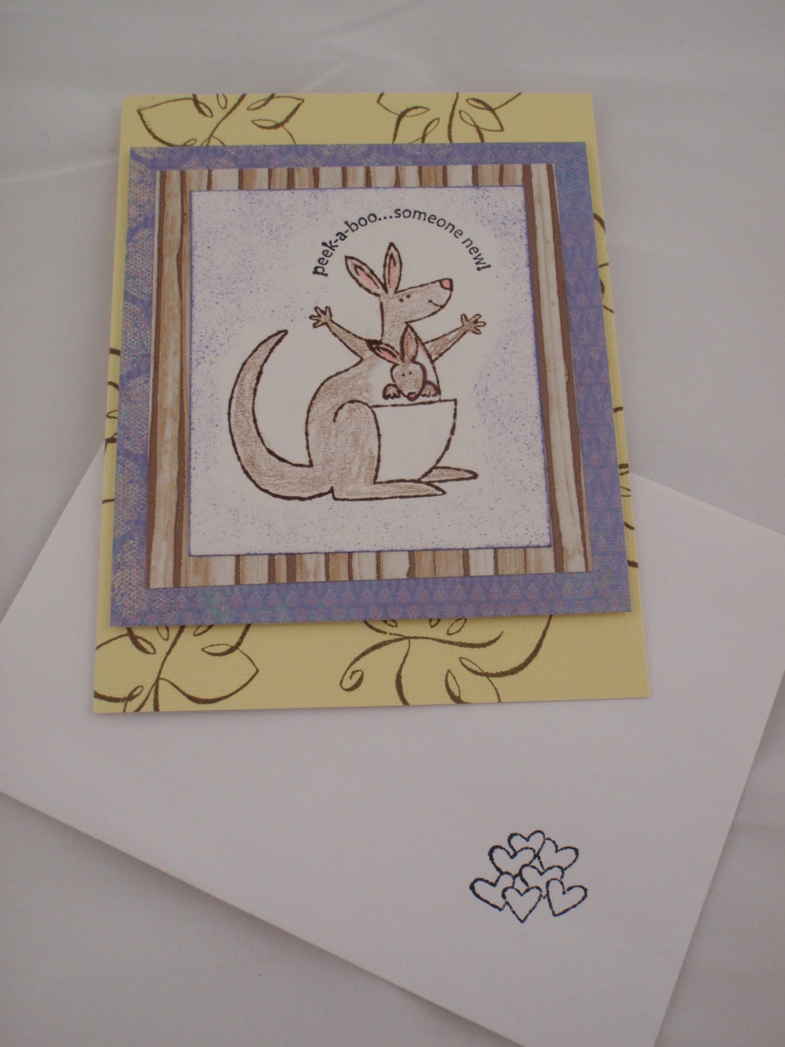 Peekaboo, Someone New - Blank Light Yellow Baby Announcement Handmade Greeting Card