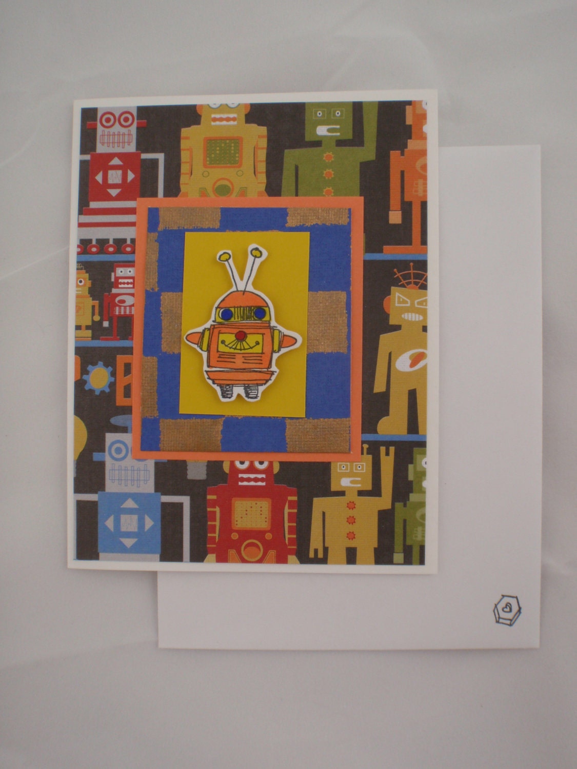 Blank Handmade Multi-Colored Robot Love Greeting Card