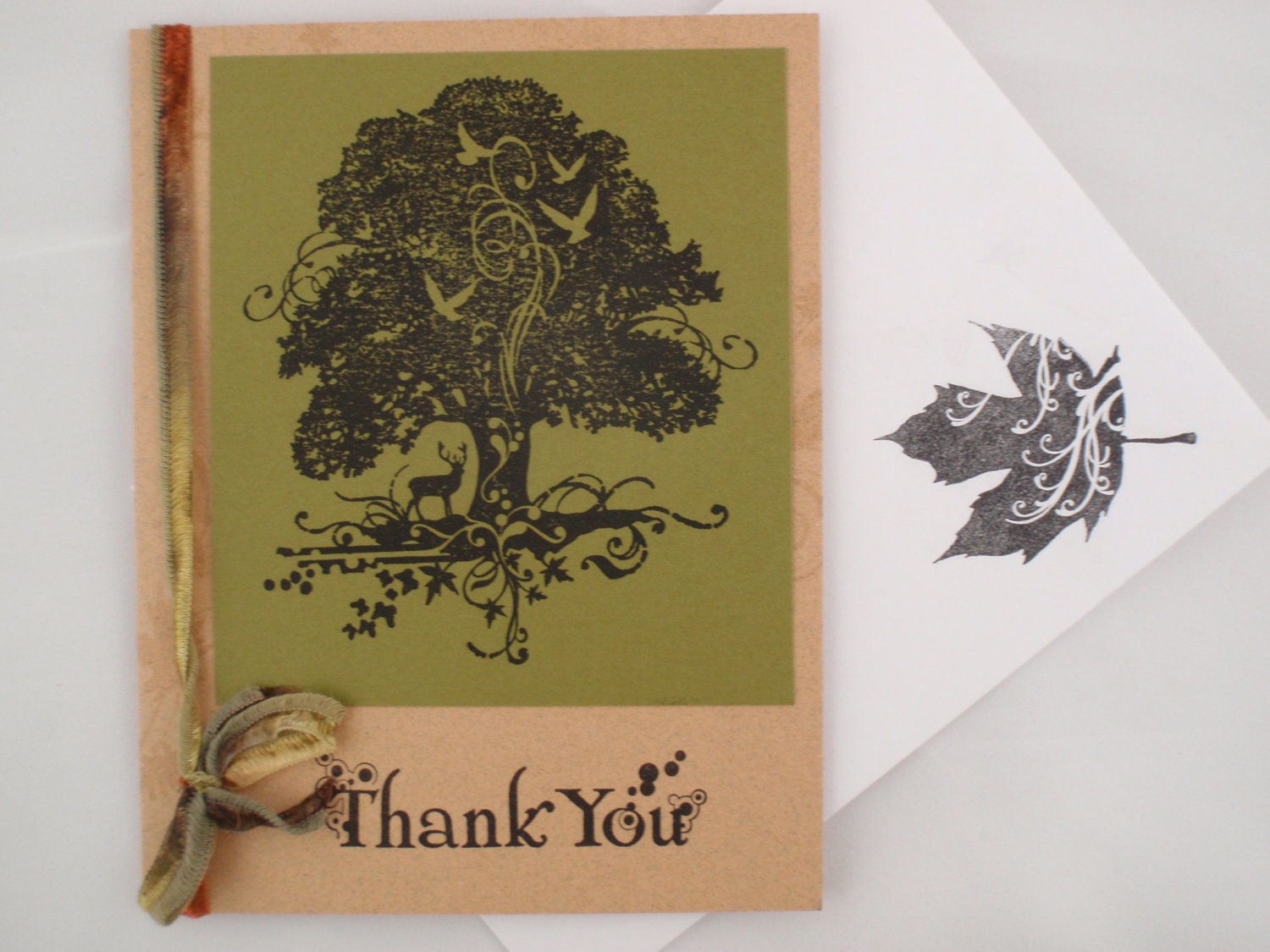 Olive Green Tree of Life Landscape Wildlife Handmade Thank You Greeting Card