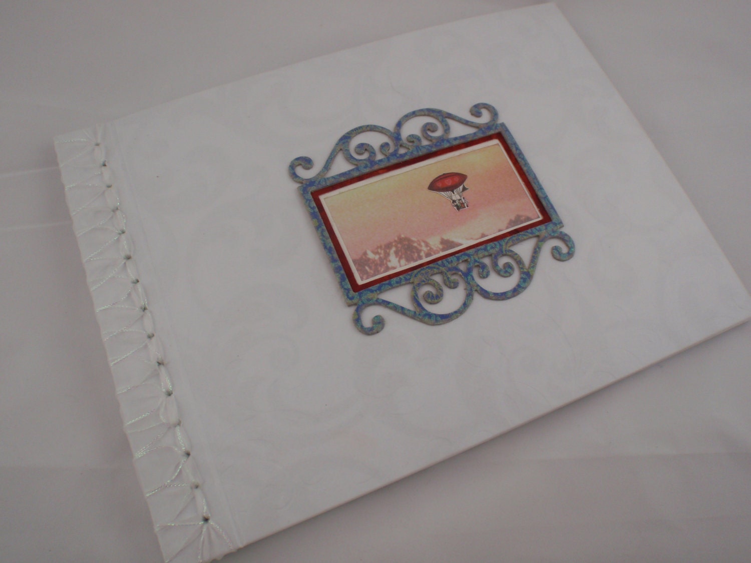 Custom and Personalized Wedding Guest Book with White Ribbon Stab Binding