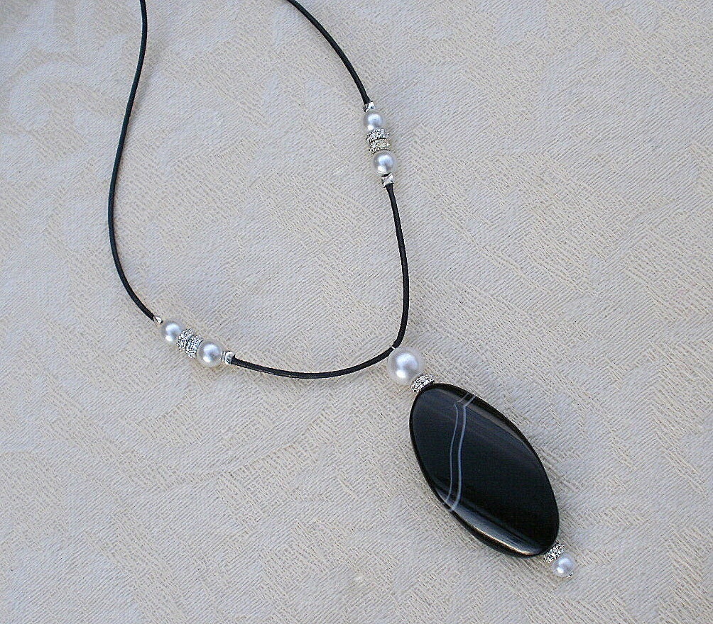 Black Onyx  and Pearl Necklace