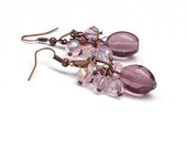 Lavender and Pink Sparklers. Glass and Crystal Earrings