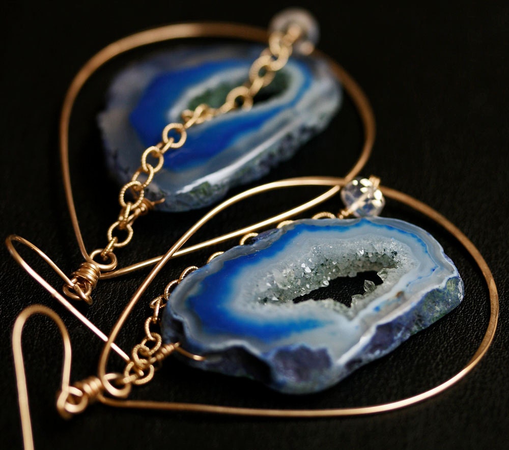 Druzy Gold Hoop Earrings - Blue Druzy Earrings - Druzy Jewelry