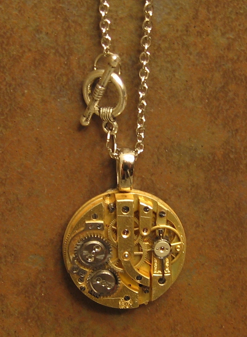 SteamPunk Necklace - Stunning 99 year old 7 jeweled Gold Pocket Watch - Vintage Satin Finish Movement
