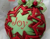 Lime Green and Red Swirls Quilted Ornament  Joyful Whimsy